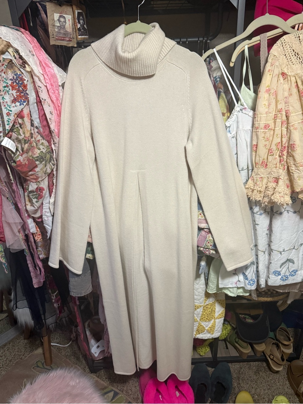 Athleta Cream Turtleneck Midi Sweater Dress